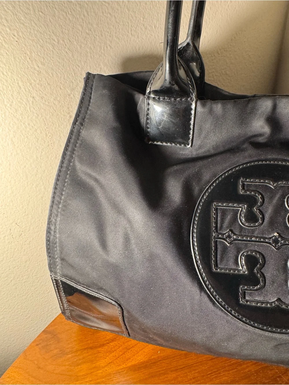 Tory Burch Ella Patent Leather Tote in Black
